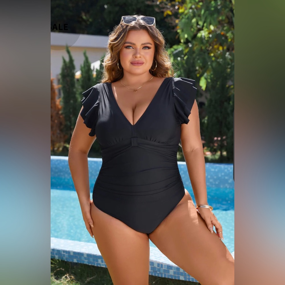 V Neck Ruffles One Piece Swimsuit